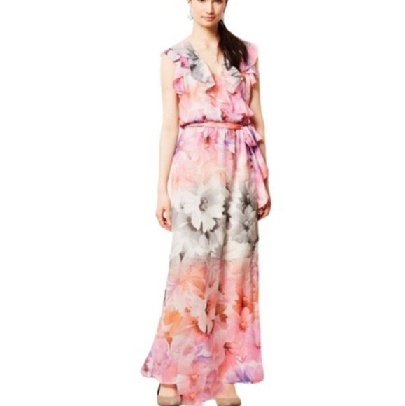 Anthropologie HD in Paris Easel Flora Maxi Dress 14 Watercolor Ruffles Belted - Picture 1 of 12
